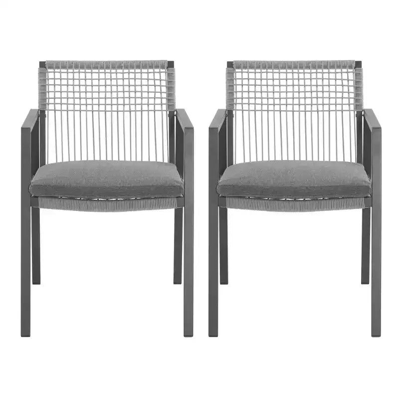 Ensemble de 2 chaises de salle à manger d'extérieur en aluminium tressé avec coussin, fauteuils de patio pour bord de piscine