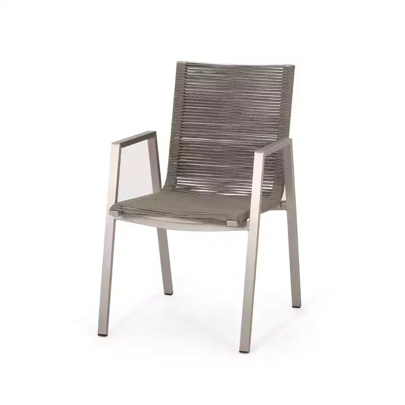 Lot de 2 chaises de salle à manger d'extérieur en corde d'aluminium, argent et taupe, fauteuils de patio pour bord de piscine de jardin