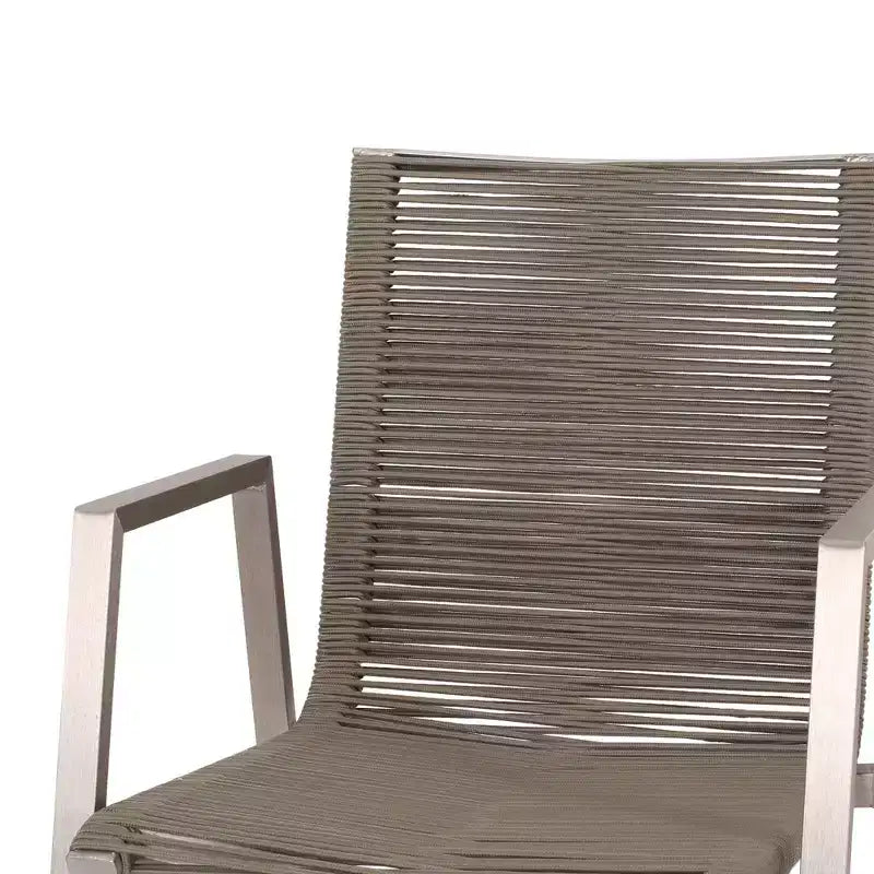 Lot de 2 chaises de salle à manger d'extérieur en corde d'aluminium, argent et taupe, fauteuils de patio pour bord de piscine de jardin