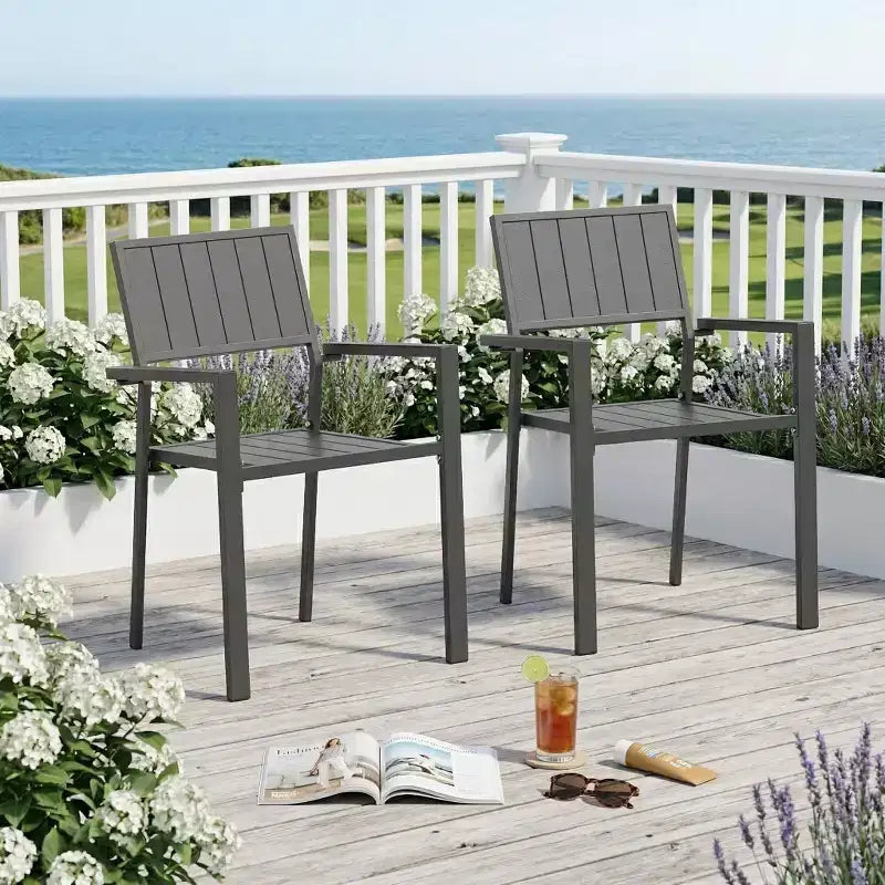 GDFStudio Silas Modern Ergonomic Metal Outdoor Dining Chair, Set of 2