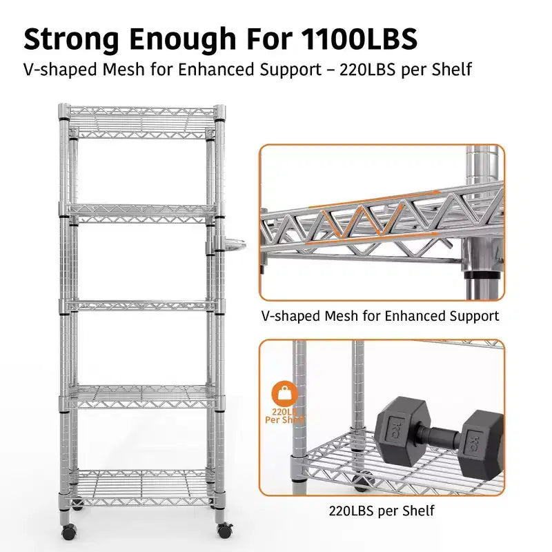Étagère de garage roulante à 4 niveaux en fil métallique – 2640 livres, 59"L x 71,8"H, Rack industriel