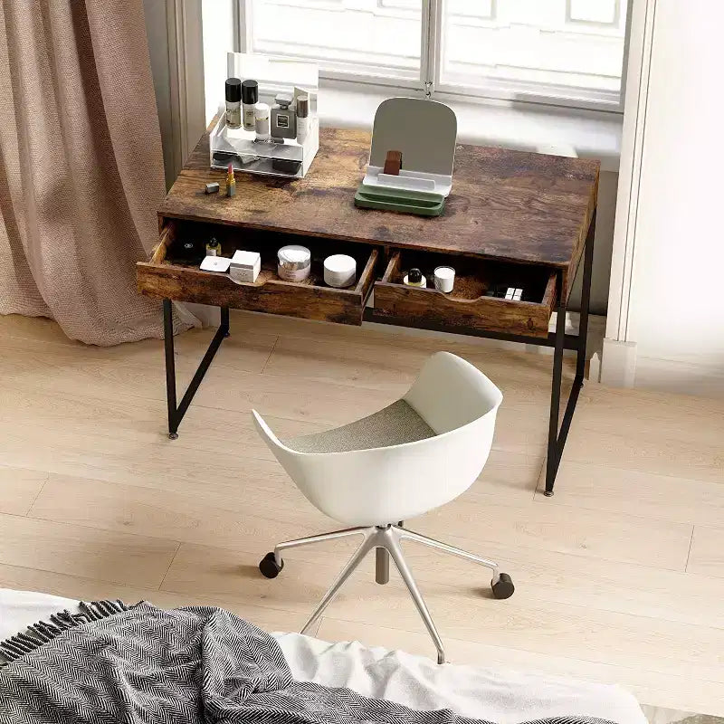 Petit bureau rectangulaire – 2 grands tiroirs, marron rustique