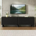 JVNOXK 70.8-inch Modern TV Stand with 4 Storage Cabinets, Solid Cylindrical Legs, Cable Management Hole, Suitable for Living Room, Black