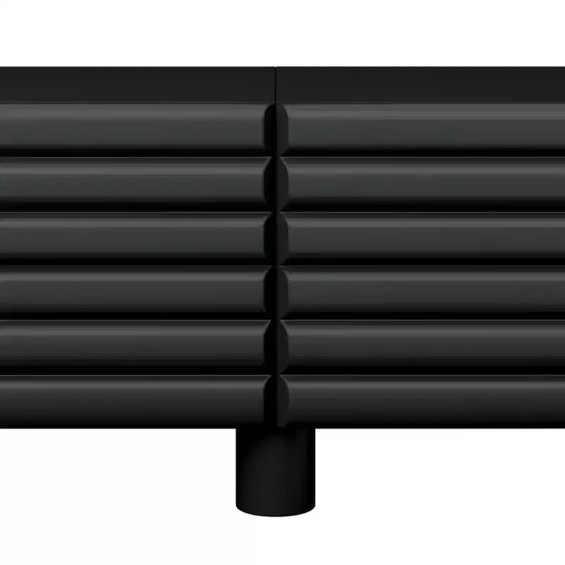 Meuble TV moderne de 180 cm – 4 compartiments de rangement, portes ondulées, gestion des câbles, noir