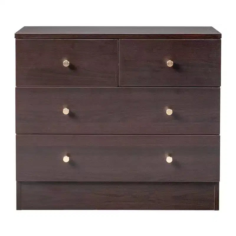 Commode à 3 niveaux et 4 tiroirs de 66 cm – Poignées or mat, Panneau de particules, Minimaliste