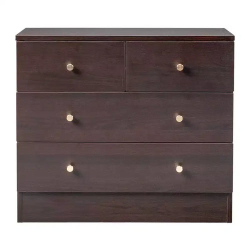 Commode à 3 niveaux et 4 tiroirs de 66 cm – Poignées or mat, Panneau de particules, Minimaliste