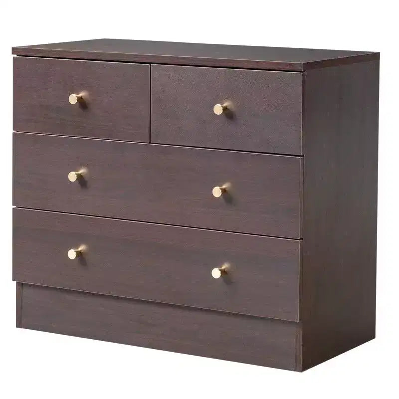 Commode à 3 niveaux et 4 tiroirs de 66 cm – Poignées or mat, Panneau de particules, Minimaliste