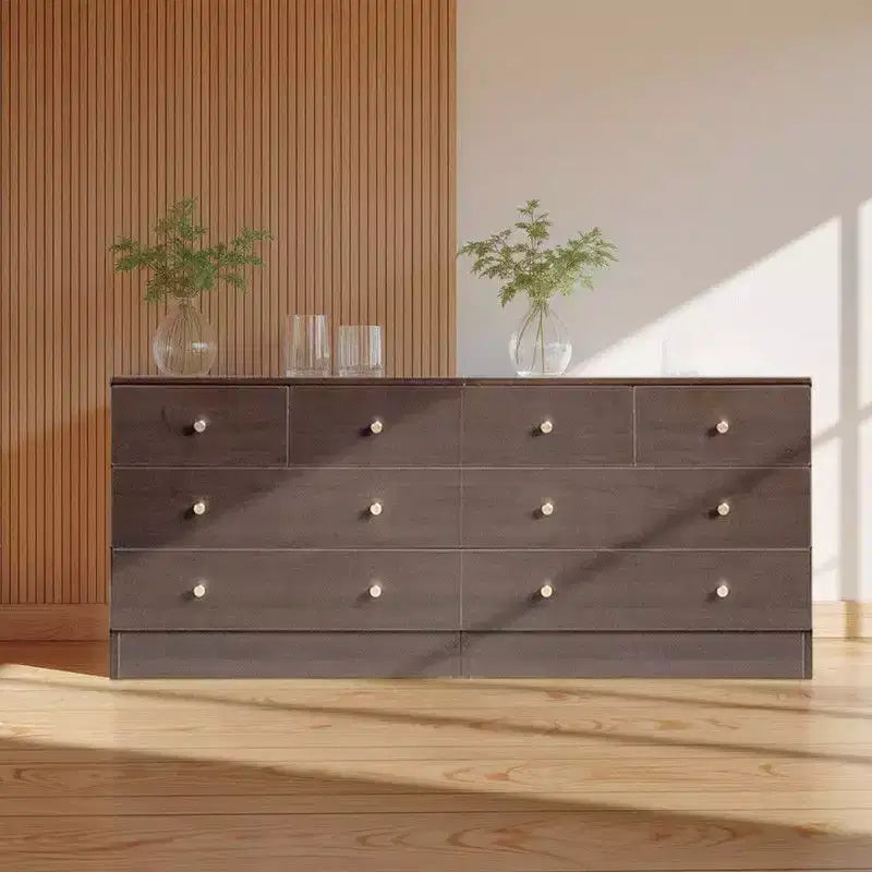 Commode à 3 niveaux et 4 tiroirs de 66 cm – Poignées or mat, Panneau de particules, Minimaliste