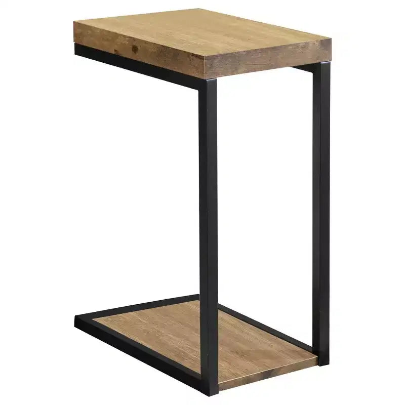 Table d'appoint industrielle pour canapé – Piètement en métal noir, plateau en bois de couleur Noix de muscade antique
