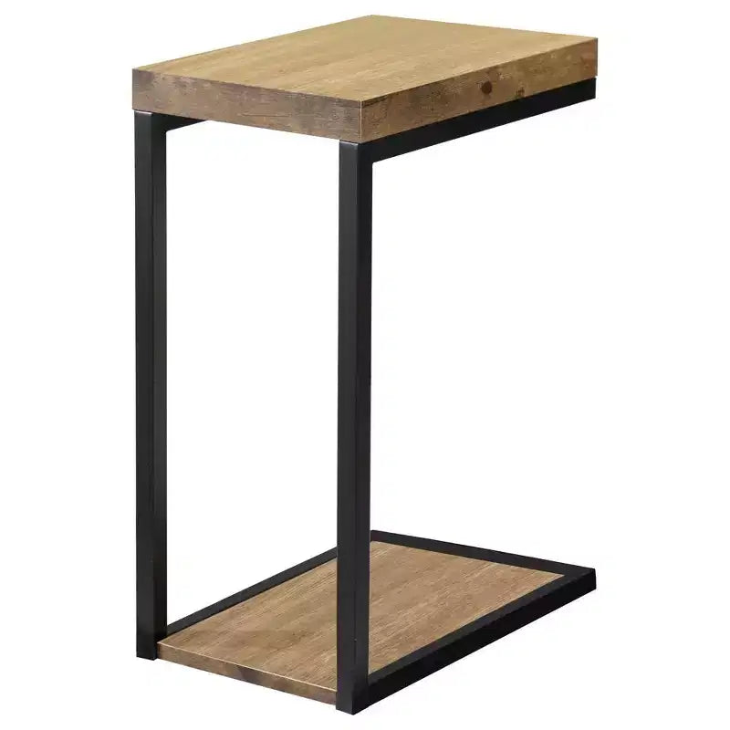 Table d'appoint industrielle pour canapé – Piètement en métal noir, plateau en bois de couleur Noix de muscade antique