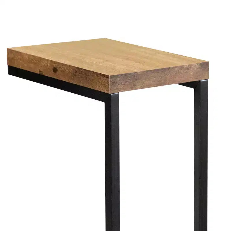 Table d'appoint industrielle pour canapé – Piètement en métal noir, plateau en bois de couleur Noix de muscade antique