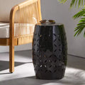 LILAC 12 Black Industrial Style Cylindrical Side Table, All-Metal Laser-Cut Accent Table for Indoor Outdoor Living Room Entryway