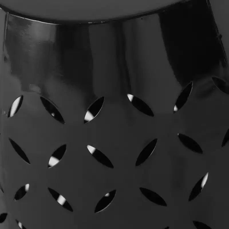 Table d'appoint cylindrique industrielle – Découpe laser tout métal, 30,5 cm x 45 cm (H), noire