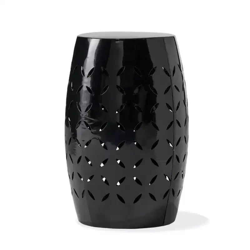 Table d'appoint cylindrique industrielle – Découpe laser tout métal, 30,5 cm x 45 cm (H), noire