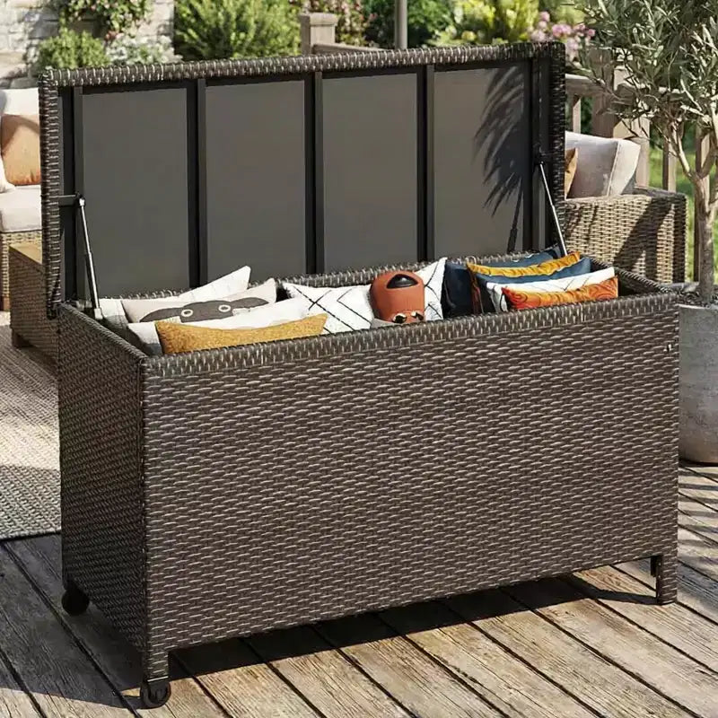Coffre de rangement extérieur en résine tressée 125 gallons – Roues verrouillables, étanche, capacité de 227 kg