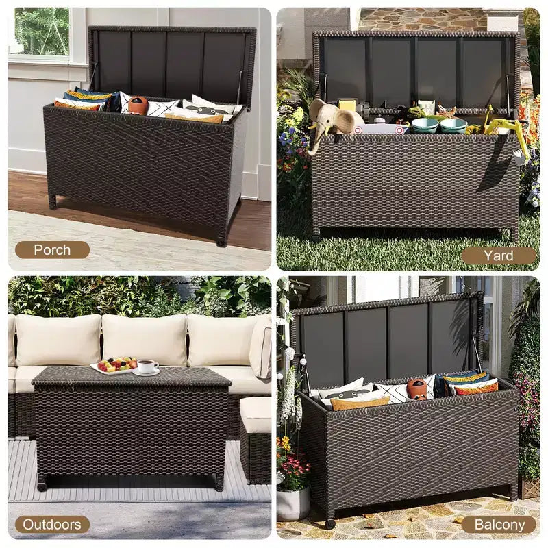 Coffre de rangement extérieur en résine tressée 125 gallons – Roues verrouillables, étanche, capacité de 227 kg