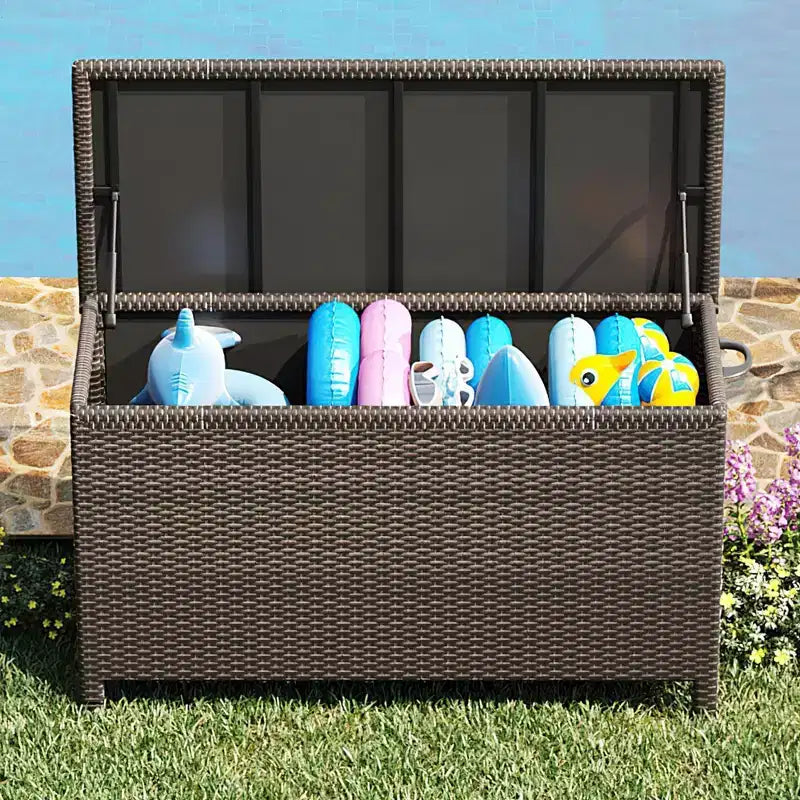 Coffre de rangement extérieur en résine tressée 125 gallons – Roues verrouillables, étanche, capacité de 227 kg
