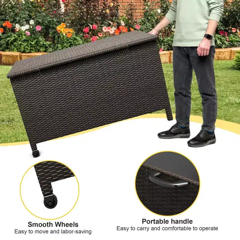 Coffre de rangement extérieur en résine tressée 125 gallons – Roues verrouillables, étanche, capacité de 227 kg