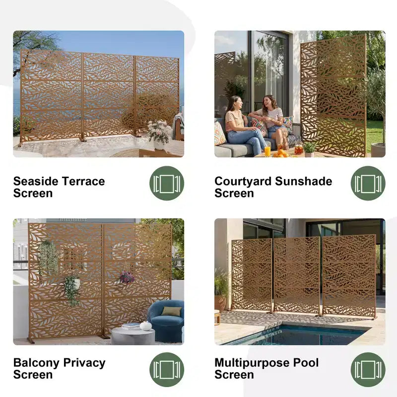 Brise-vue extérieur en métal – Panneaux de clôture autoportants et treillis décoratif pour jardin, terrasse et cour