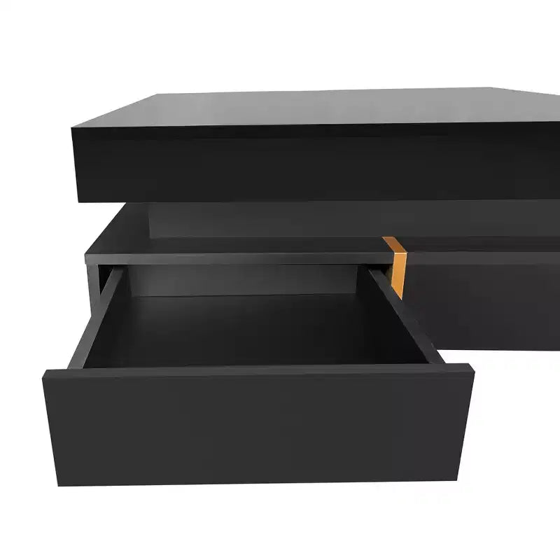 Table Basse Design Haute Brillance – 4 Tiroirs, Carrée 80 cm, Noire