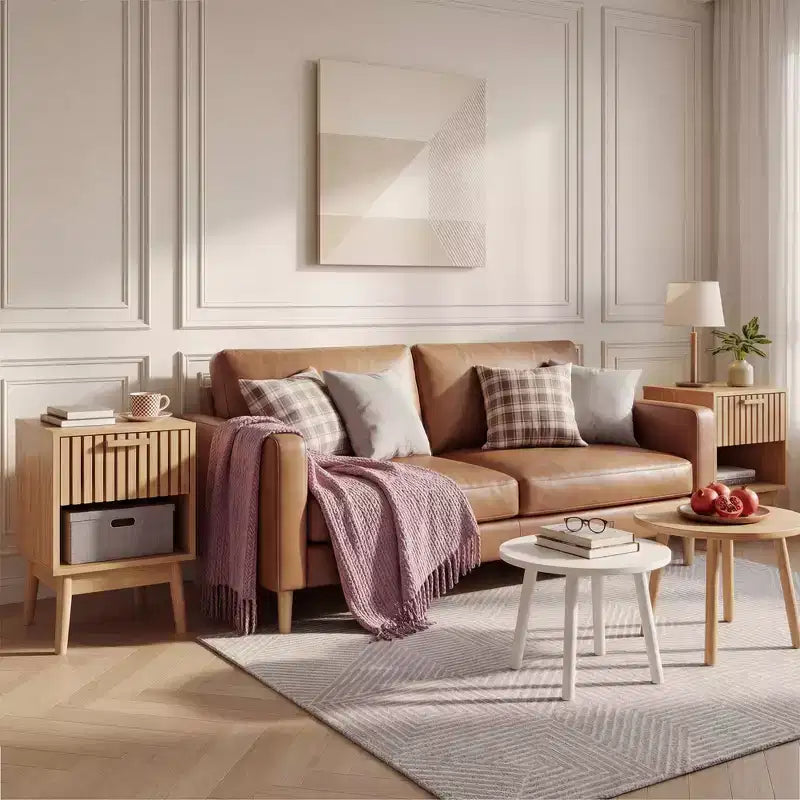 Table de chevet bohème avec tiroir et étagère ouverte – Table de chevet compacte en bois, chêne naturel
