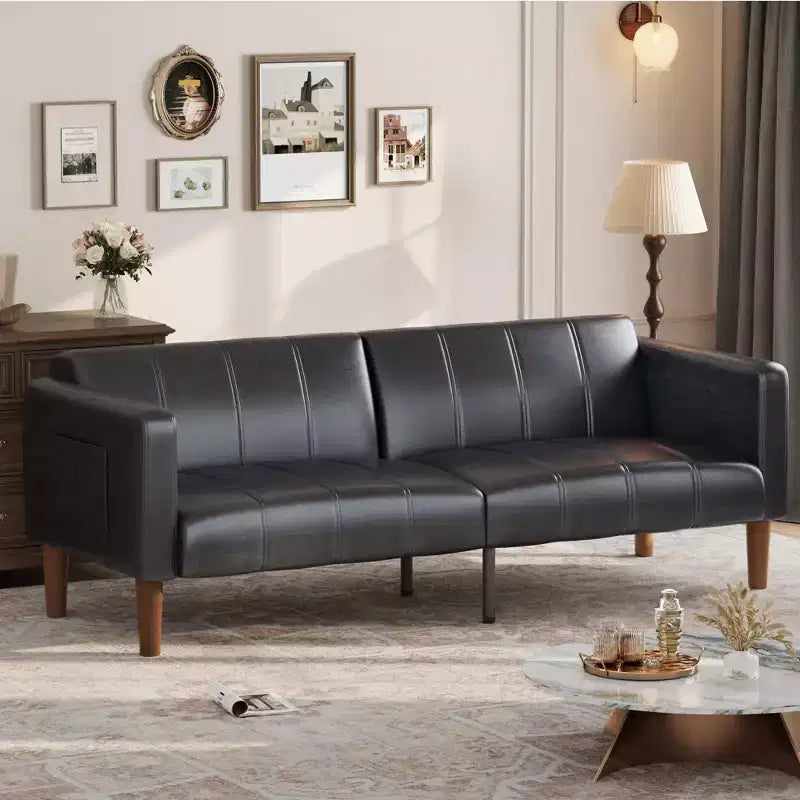 Canapé-lit futon convertible 75" – Similicuir, 3-en-1, 272 kg, Milieu de siècle moderne