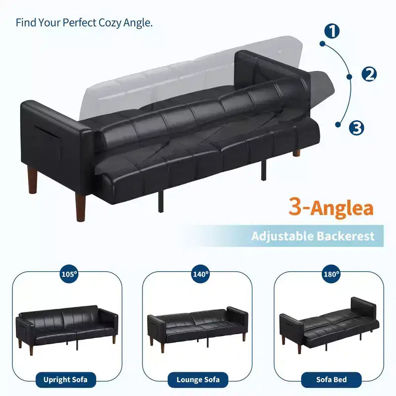 Canapé-lit futon convertible 75" – Similicuir, 3-en-1, 272 kg, Milieu de siècle moderne