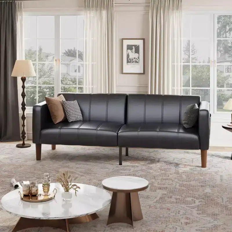 Canapé-lit futon convertible 75" – Similicuir, 3-en-1, 272 kg, Milieu de siècle moderne