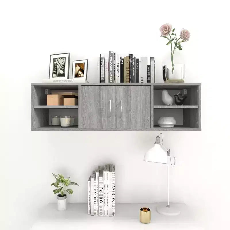 Étagère murale flottante en bois d'ingénierie chêne fumé – 2 étagères