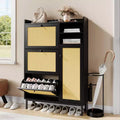 Shoe Storage Cabinet for Entryway,Freestanding Shoe Cabinet with 3 Flip Drawers and 5 Tier Shelves, Natural Rattan Shoe Organizer Storage