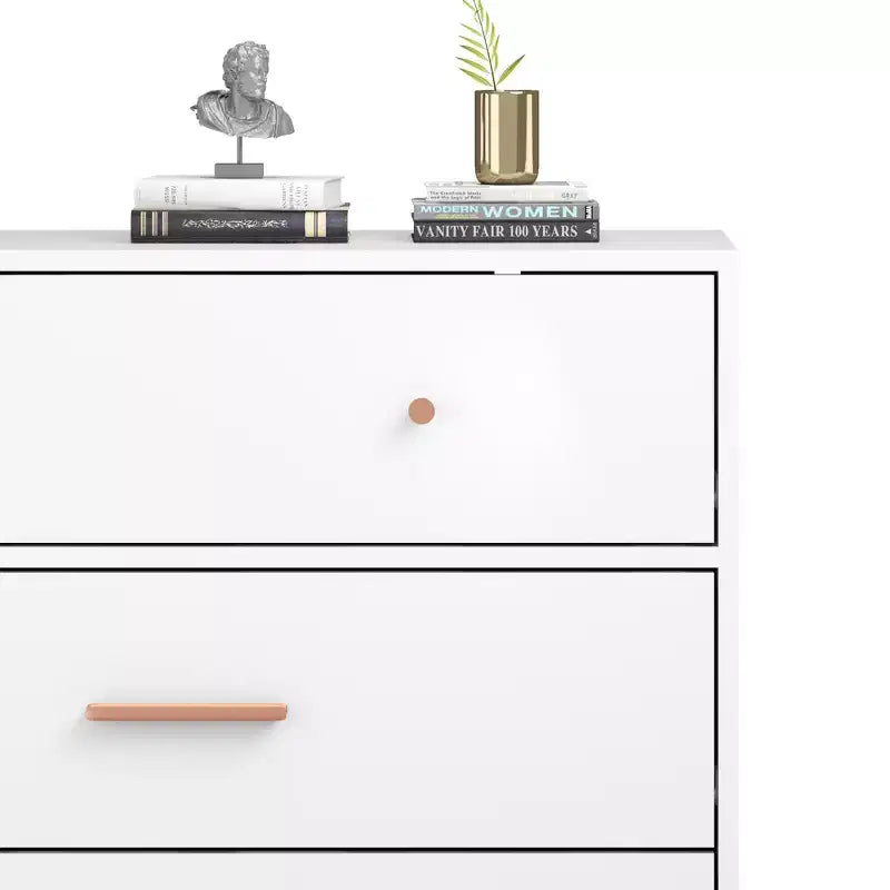 Meuble de rangement 3 tiroirs Nordic White – Poignées en or rose et base en bois massif