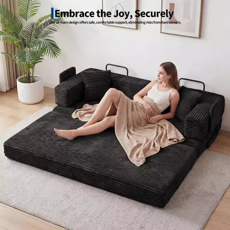 Canapé convertible 5-en-1 de 205 cm – Velours côtelé, 544 kg, Aucun assemblage requis