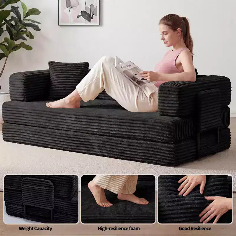 Canapé convertible 5-en-1 de 205 cm – Velours côtelé, 544 kg, Aucun assemblage requis