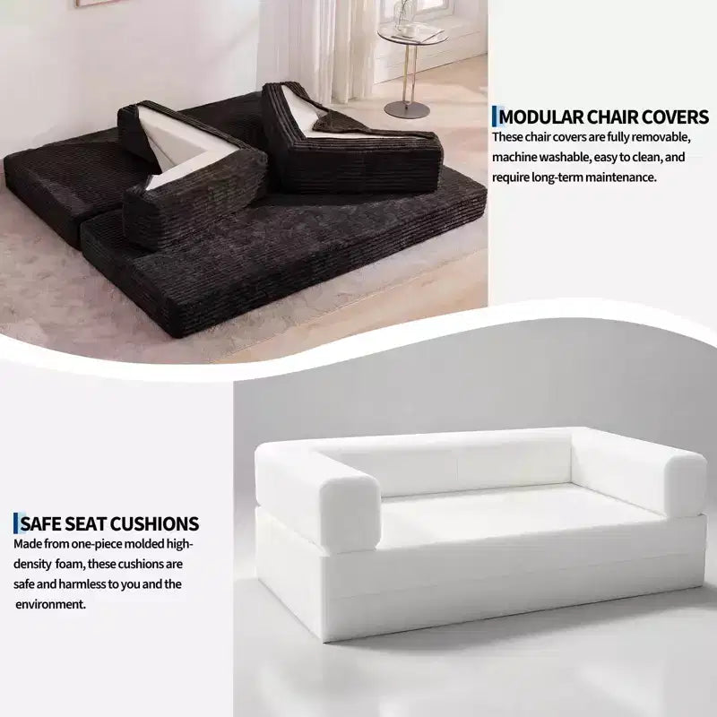 Canapé convertible 5-en-1 de 205 cm – Velours côtelé, 544 kg, Aucun assemblage requis
