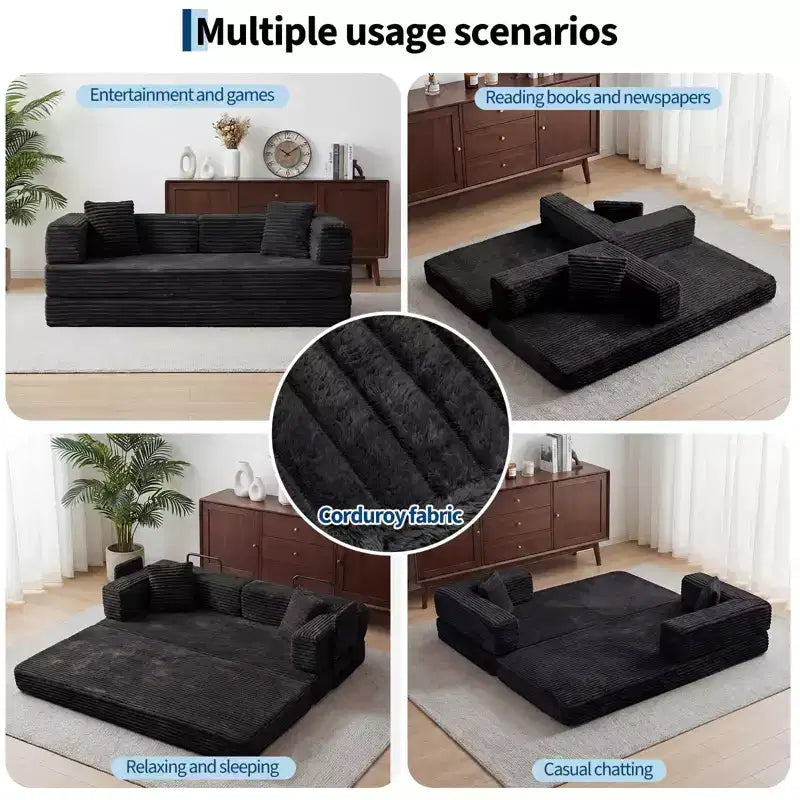 Canapé convertible 5-en-1 de 205 cm – Velours côtelé, 544 kg, Aucun assemblage requis