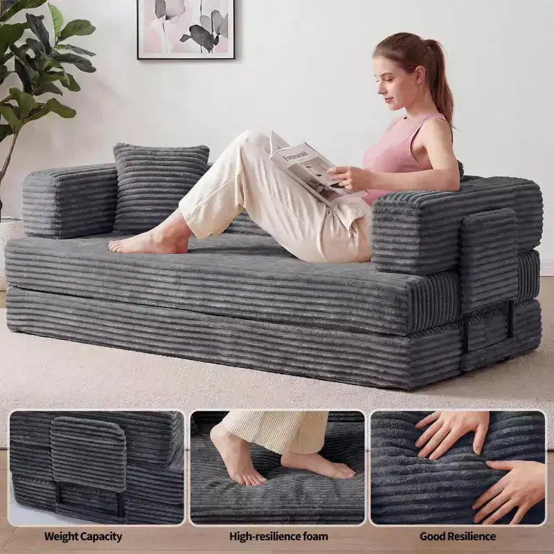 Canapé convertible 5-en-1 de 205 cm – Velours côtelé, 544 kg, Aucun assemblage requis