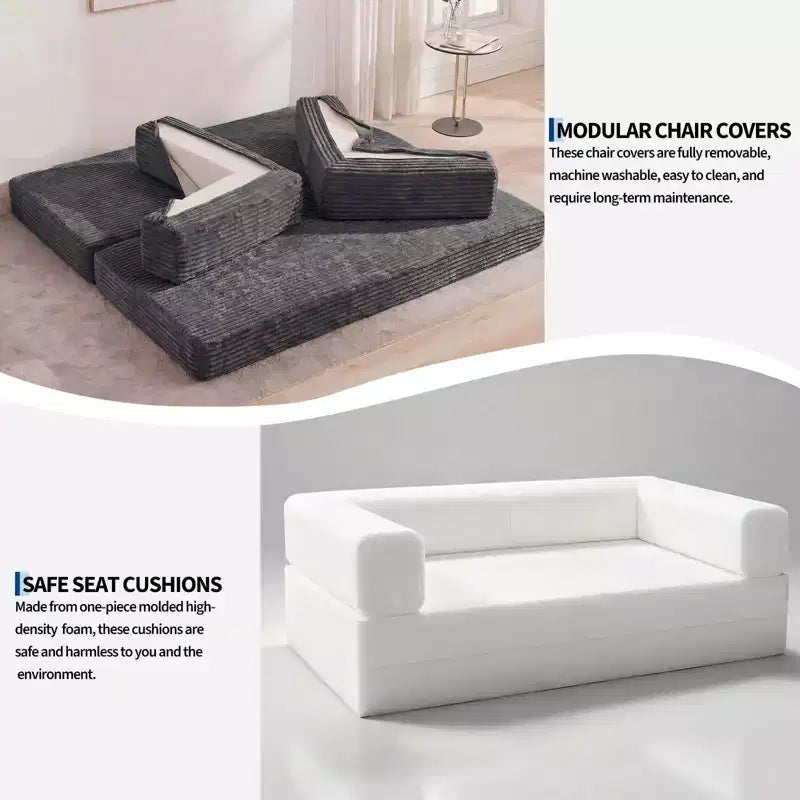 Canapé convertible 5-en-1 de 205 cm – Velours côtelé, 544 kg, Aucun assemblage requis