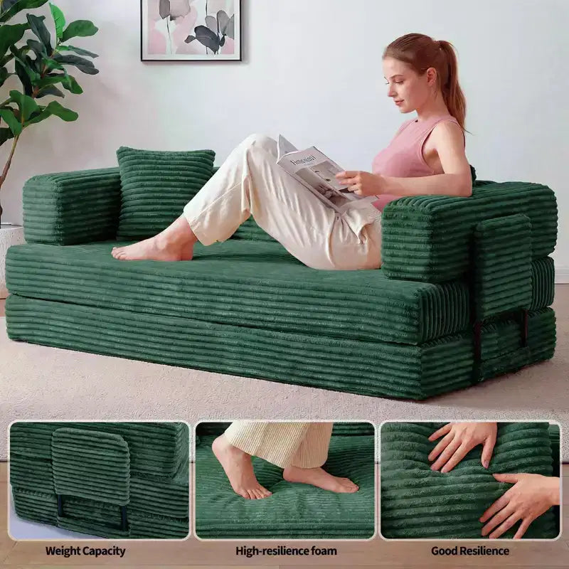 Canapé convertible 5-en-1 de 205 cm – Velours côtelé, 544 kg, Aucun assemblage requis