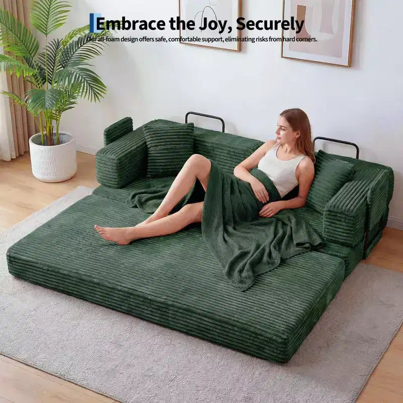 Canapé convertible 5-en-1 de 205 cm – Velours côtelé, 544 kg, Aucun assemblage requis