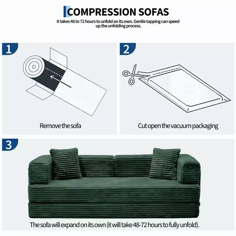 Canapé convertible 5-en-1 de 205 cm – Velours côtelé, 544 kg, Aucun assemblage requis