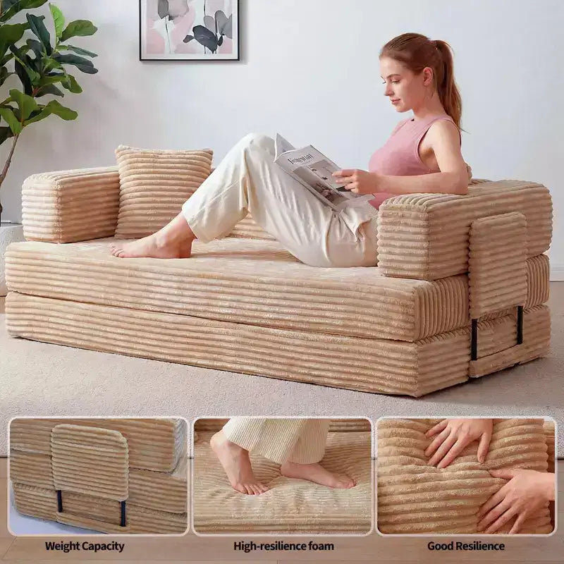 Canapé convertible 5-en-1 de 205 cm – Velours côtelé, 544 kg, Aucun assemblage requis