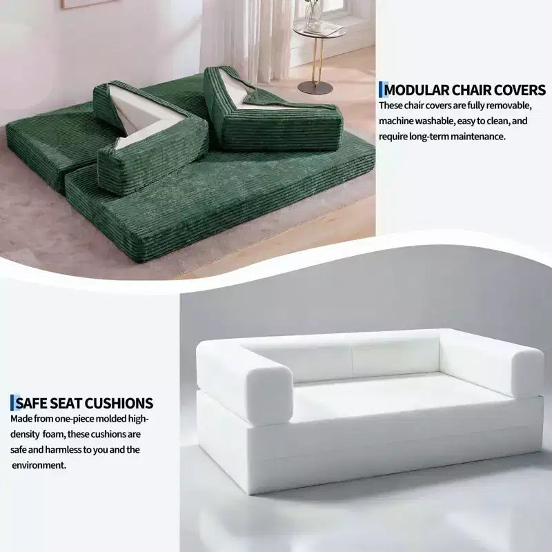 Canapé convertible 5-en-1 de 205 cm – Velours côtelé, 544 kg, Aucun assemblage requis