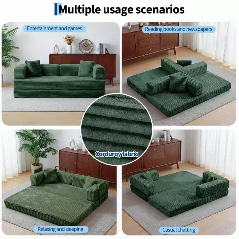 Canapé convertible 5-en-1 de 205 cm – Velours côtelé, 544 kg, Aucun assemblage requis