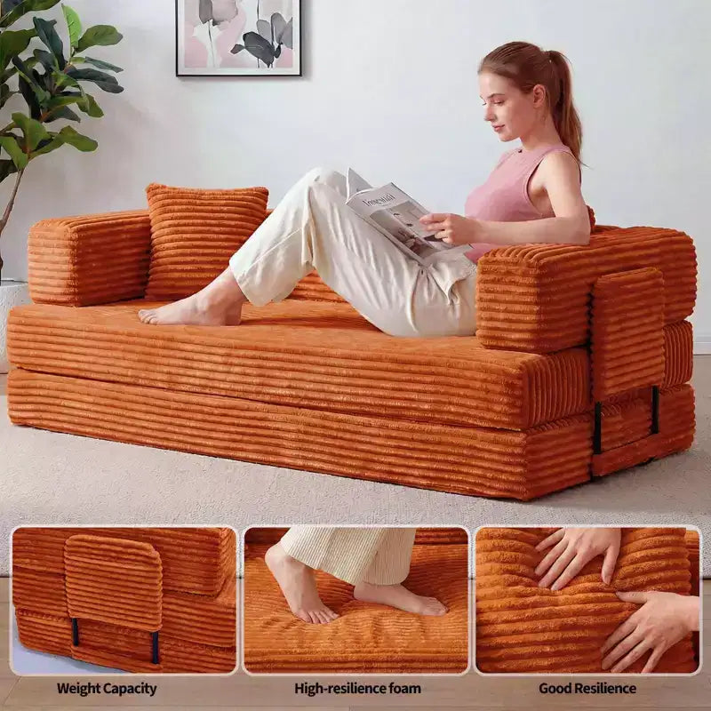 Canapé convertible 5-en-1 de 205 cm – Velours côtelé, 544 kg, Aucun assemblage requis