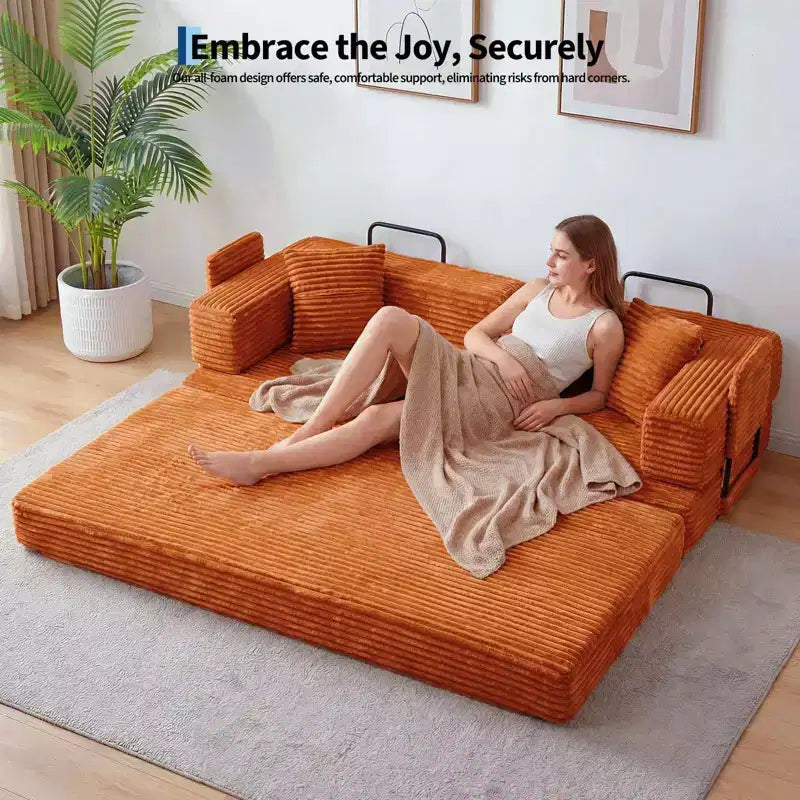 Canapé convertible 5-en-1 de 205 cm – Velours côtelé, 544 kg, Aucun assemblage requis