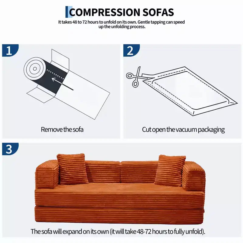 Canapé convertible 5-en-1 de 205 cm – Velours côtelé, 544 kg, Aucun assemblage requis
