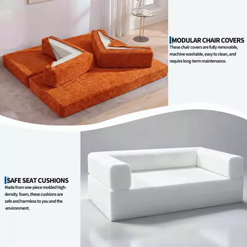 Canapé convertible 5-en-1 de 205 cm – Velours côtelé, 544 kg, Aucun assemblage requis