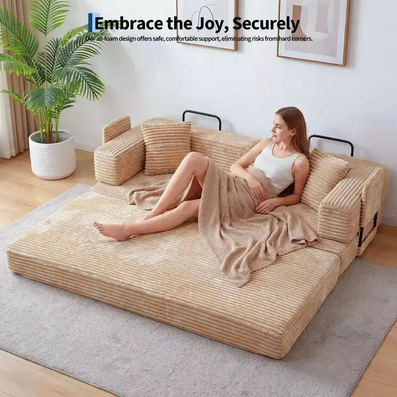 Canapé convertible 5-en-1 de 205 cm – Velours côtelé, 544 kg, Aucun assemblage requis