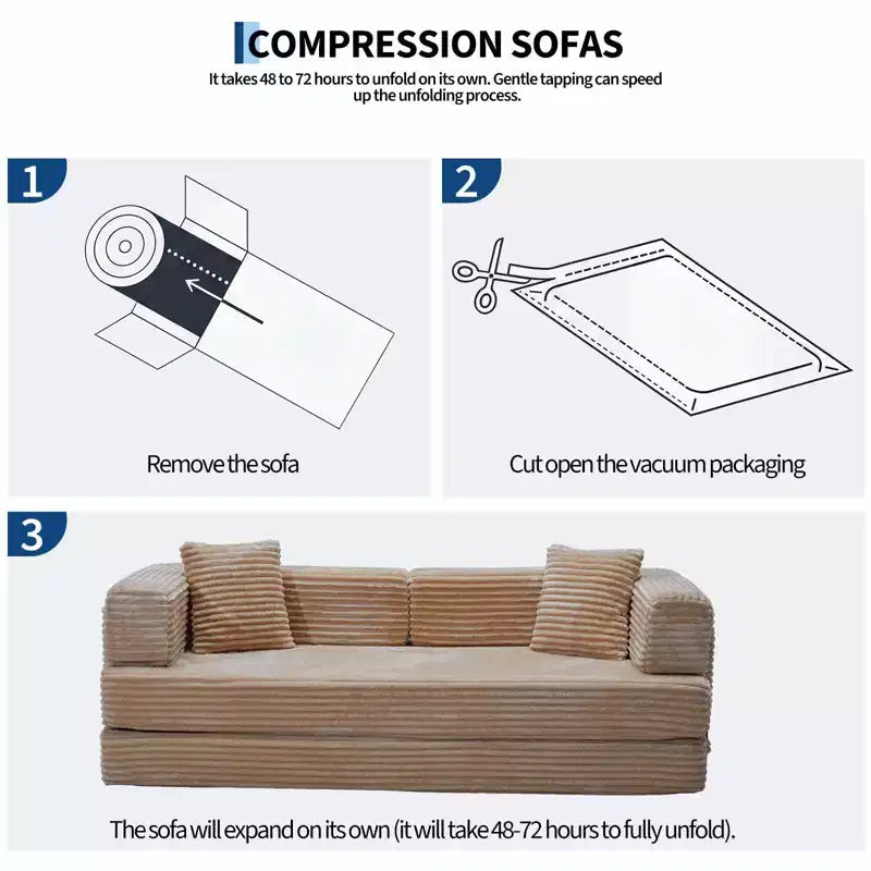 Canapé convertible 5-en-1 de 205 cm – Velours côtelé, 544 kg, Aucun assemblage requis