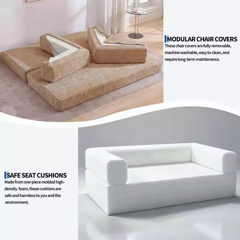 Canapé convertible 5-en-1 de 205 cm – Velours côtelé, 544 kg, Aucun assemblage requis